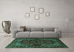 Machine Washable Persian Turquoise Traditional Area Rugs in a Living Room,, wshtr2020turq