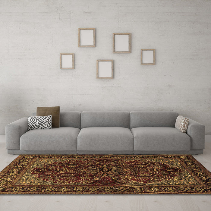 Machine Washable Persian Brown Traditional Rug in a Living Room,, wshtr2020brn