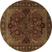 Round Machine Washable Persian Brown Traditional Rug, wshtr2020brn