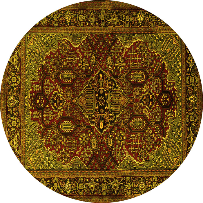 Round Machine Washable Persian Yellow Traditional Rug, wshtr2020yw