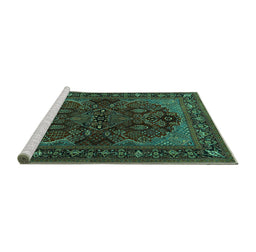 Sideview of Machine Washable Persian Turquoise Traditional Area Rugs, wshtr2020turq