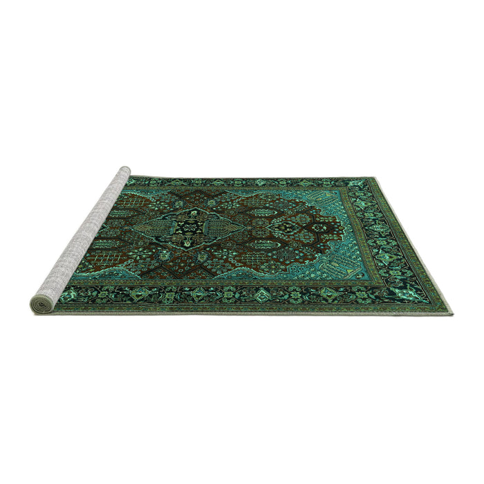 Sideview of Machine Washable Persian Turquoise Traditional Area Rugs, wshtr2020turq