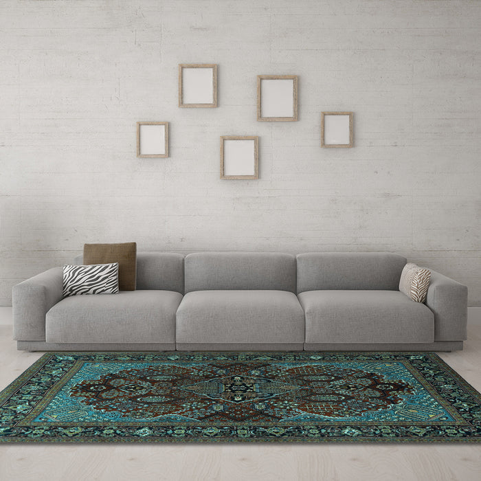 Machine Washable Persian Light Blue Traditional Rug in a Living Room, wshtr2020lblu