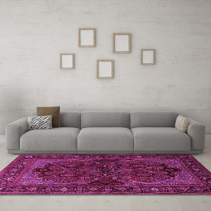 Machine Washable Persian Pink Traditional Rug in a Living Room, wshtr2020pnk