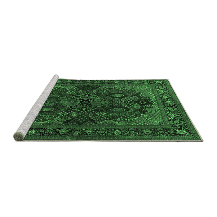 Sideview of Machine Washable Persian Emerald Green Traditional Area Rugs, wshtr2020emgrn