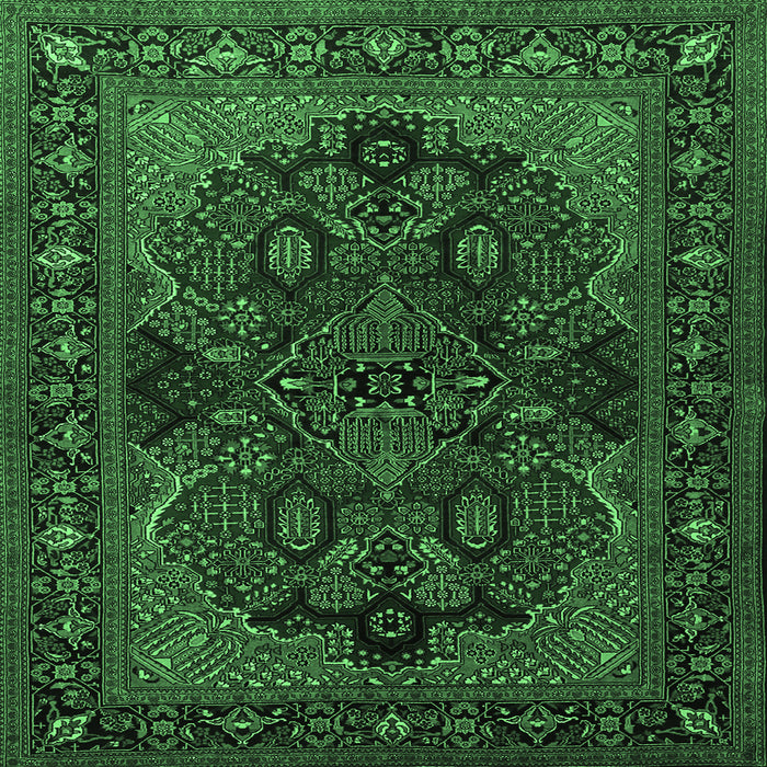 Square Machine Washable Persian Emerald Green Traditional Area Rugs, wshtr2020emgrn