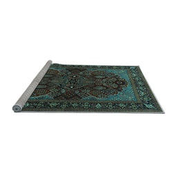 Sideview of Machine Washable Persian Light Blue Traditional Rug, wshtr2020lblu