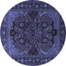 Round Machine Washable Persian Blue Traditional Rug, wshtr2020blu