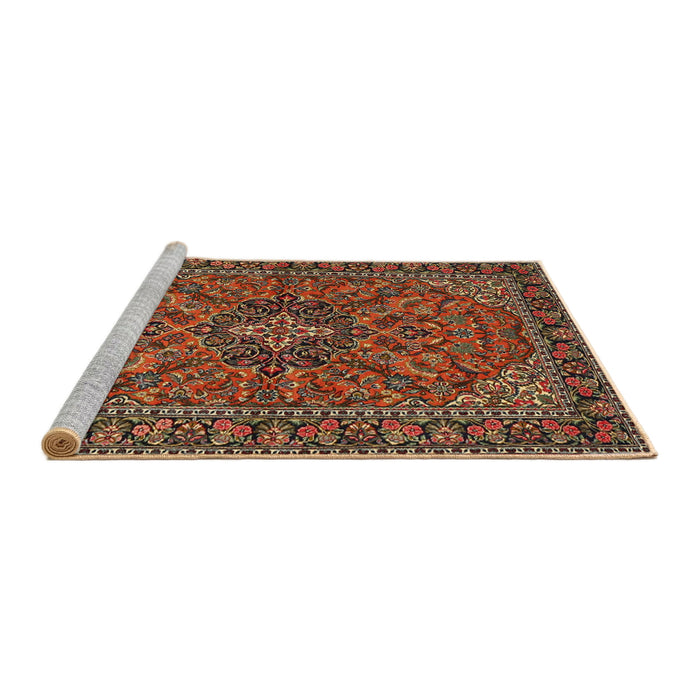Sideview of Machine Washable Traditional Saffron Red Rug, wshtr2021