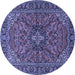 Round Machine Washable Persian Blue Traditional Rug, wshtr2021blu