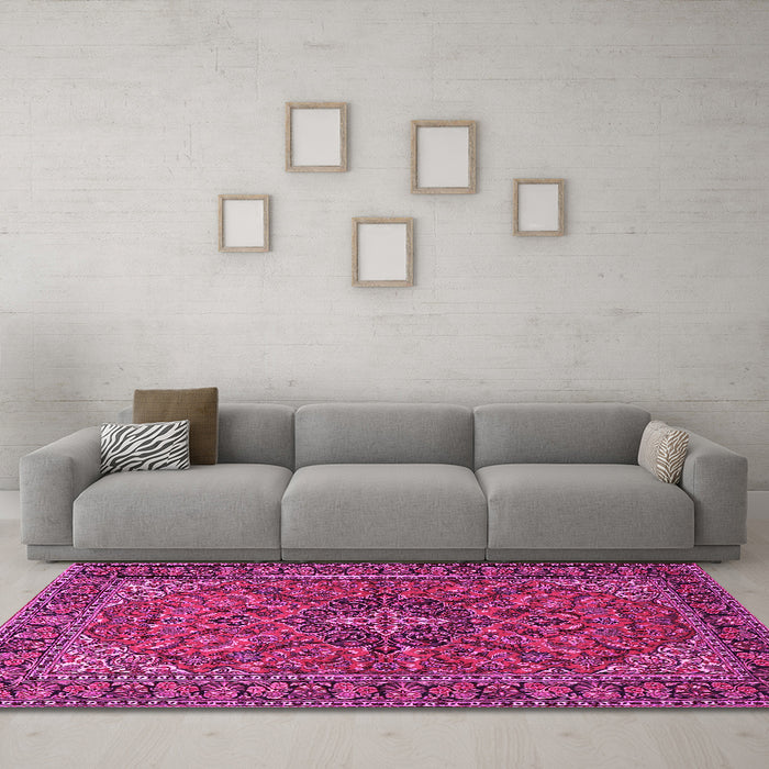 Machine Washable Persian Pink Traditional Rug in a Living Room, wshtr2021pnk