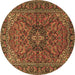 Round Persian Brown Traditional Rug, tr2021brn