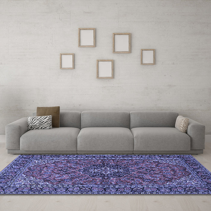 Machine Washable Persian Blue Traditional Rug in a Living Room, wshtr2021blu