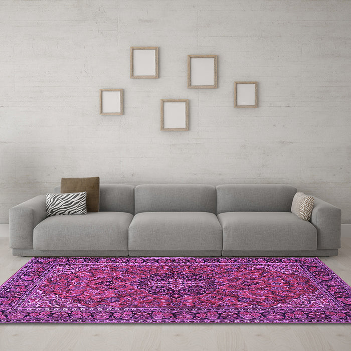 Machine Washable Persian Purple Traditional Area Rugs in a Living Room, wshtr2021pur