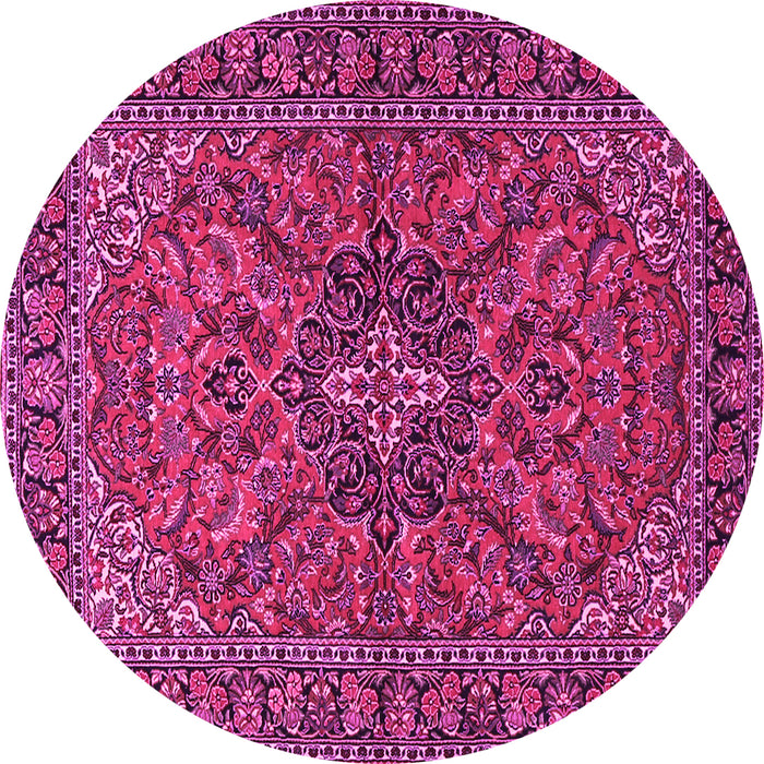 Round Machine Washable Persian Pink Traditional Rug, wshtr2021pnk