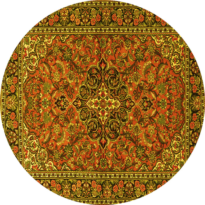 Round Machine Washable Persian Yellow Traditional Rug, wshtr2021yw