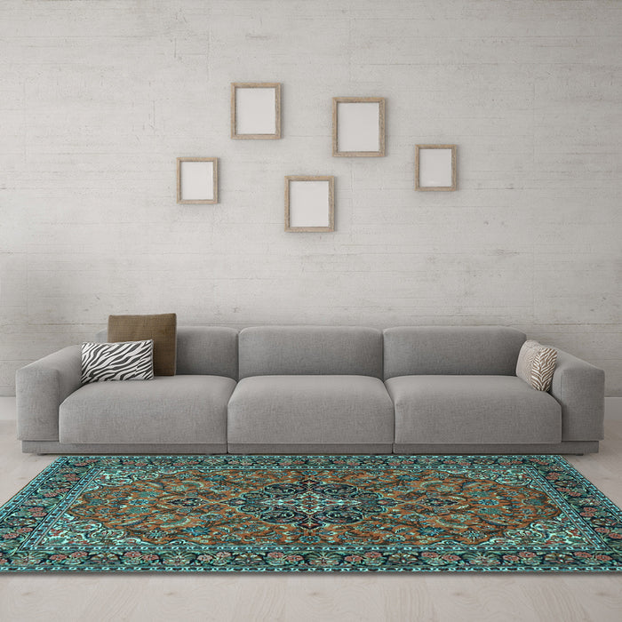 Machine Washable Persian Light Blue Traditional Rug in a Living Room, wshtr2021lblu
