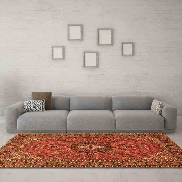 Machine Washable Persian Orange Traditional Area Rugs in a Living Room, wshtr2021org