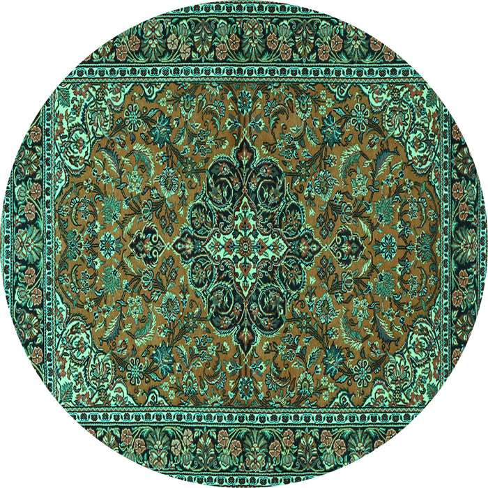 Round Machine Washable Persian Turquoise Traditional Area Rugs, wshtr2021turq