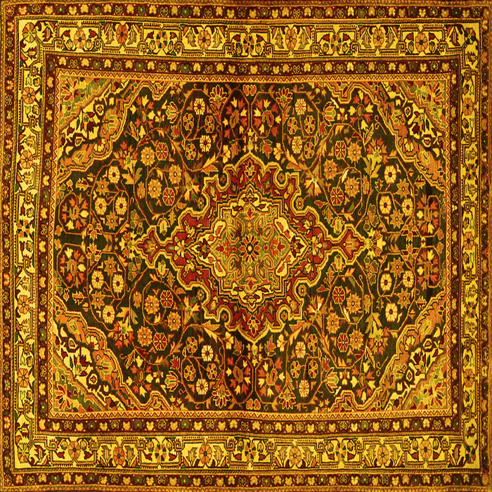 Square Machine Washable Persian Yellow Traditional Rug, wshtr2022yw