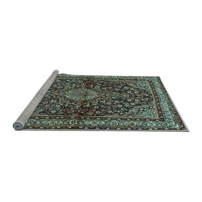 Sideview of Machine Washable Persian Light Blue Traditional Rug, wshtr2022lblu