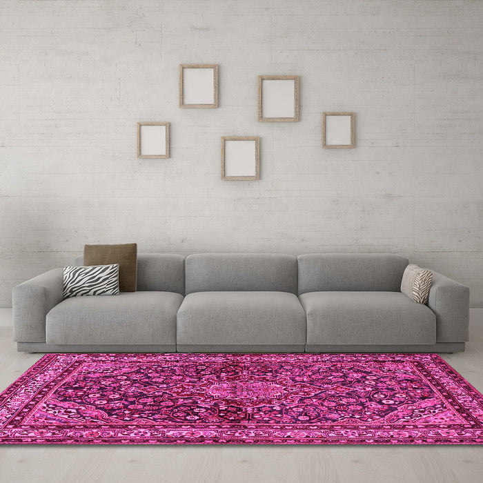 Machine Washable Persian Pink Traditional Rug in a Living Room, wshtr2022pnk