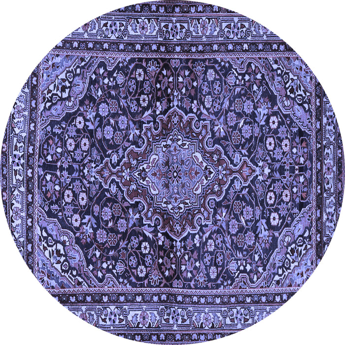 Round Machine Washable Persian Blue Traditional Rug, wshtr2022blu