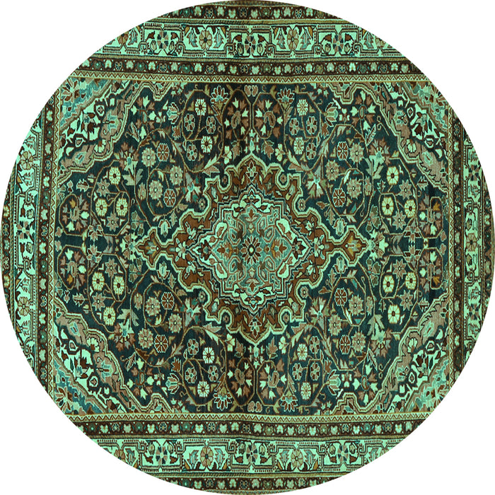 Round Persian Turquoise Traditional Rug, tr2022turq