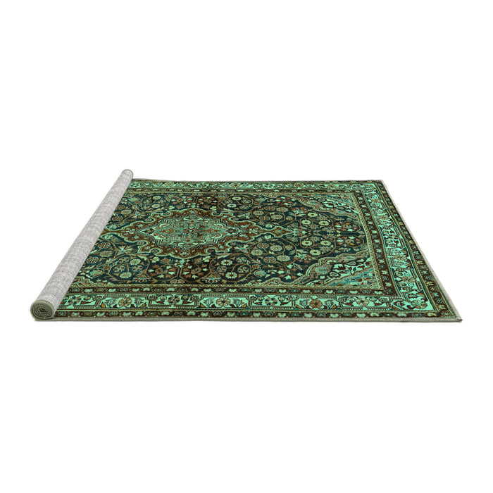 Sideview of Machine Washable Persian Turquoise Traditional Area Rugs, wshtr2022turq
