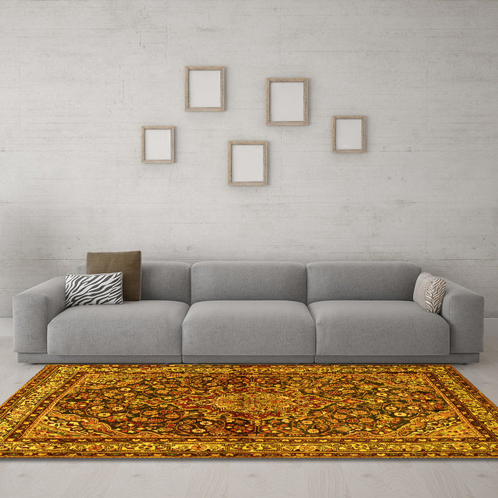 Machine Washable Persian Yellow Traditional Rug in a Living Room, wshtr2022yw