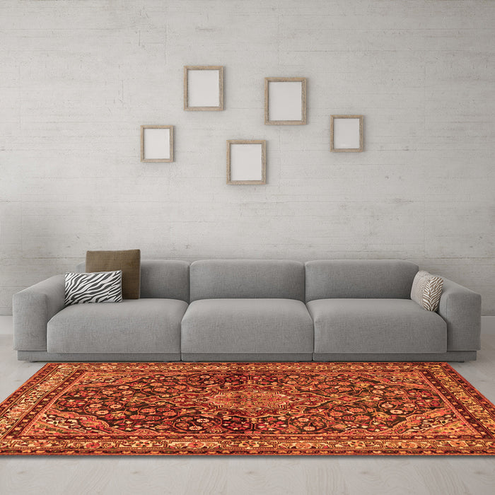 Machine Washable Persian Orange Traditional Area Rugs in a Living Room, wshtr2022org