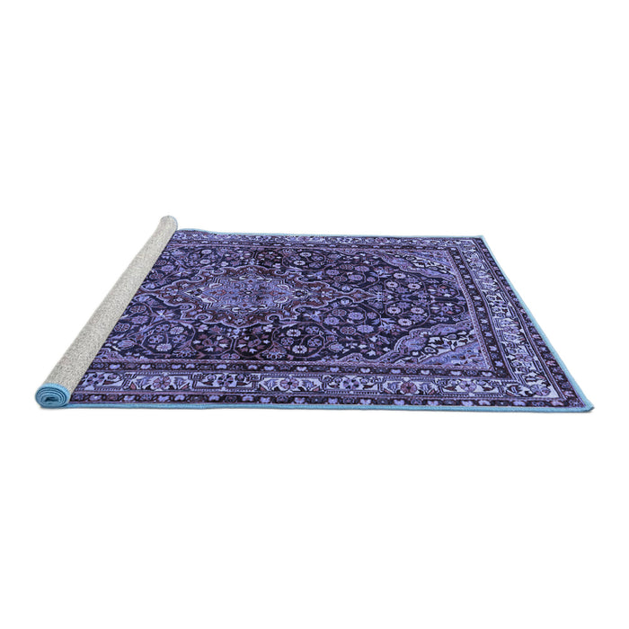 Sideview of Machine Washable Persian Blue Traditional Rug, wshtr2022blu