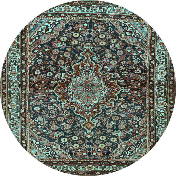 Round Machine Washable Persian Light Blue Traditional Rug, wshtr2022lblu