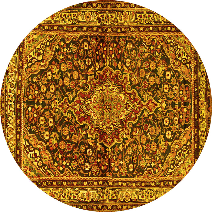 Round Machine Washable Persian Yellow Traditional Rug, wshtr2022yw