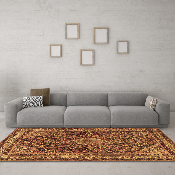 Machine Washable Persian Brown Traditional Rug in a Living Room,, wshtr2022brn