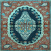 Square Machine Washable Medallion Light Blue Traditional Rug, wshtr2023lblu