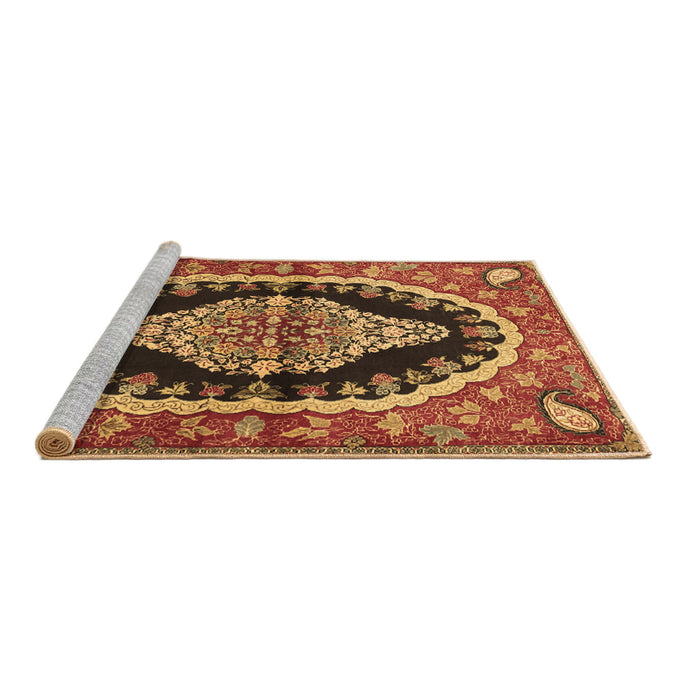 Sideview of Machine Washable Medallion Brown Traditional Rug, wshtr2023brn