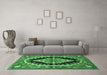 Machine Washable Medallion Emerald Green Traditional Area Rugs in a Living Room,, wshtr2023emgrn