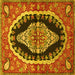 Square Machine Washable Medallion Yellow Traditional Rug, wshtr2023yw