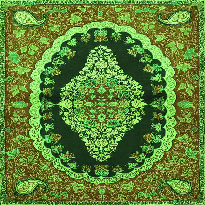 Round Machine Washable Medallion Green Traditional Area Rugs, wshtr2023grn