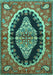 Machine Washable Medallion Turquoise Traditional Area Rugs, wshtr2023turq