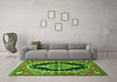 Machine Washable Medallion Green Traditional Area Rugs in a Living Room,, wshtr2023grn