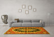 Machine Washable Medallion Yellow Traditional Rug in a Living Room, wshtr2023yw