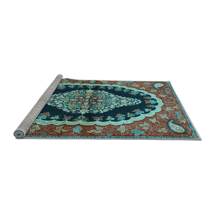 Sideview of Machine Washable Medallion Light Blue Traditional Rug, wshtr2023lblu