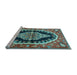 Sideview of Machine Washable Medallion Light Blue Traditional Rug, wshtr2023lblu