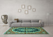 Machine Washable Medallion Turquoise Traditional Area Rugs in a Living Room,, wshtr2023turq