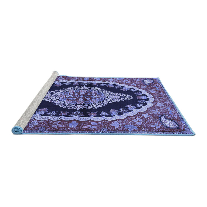Sideview of Machine Washable Medallion Blue Traditional Rug, wshtr2023blu