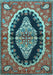 Machine Washable Medallion Light Blue Traditional Rug, wshtr2023lblu