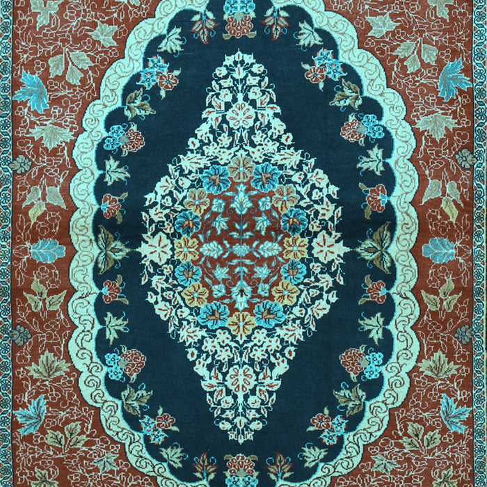 Machine Washable Medallion Light Blue Traditional Rug, wshtr2023lblu