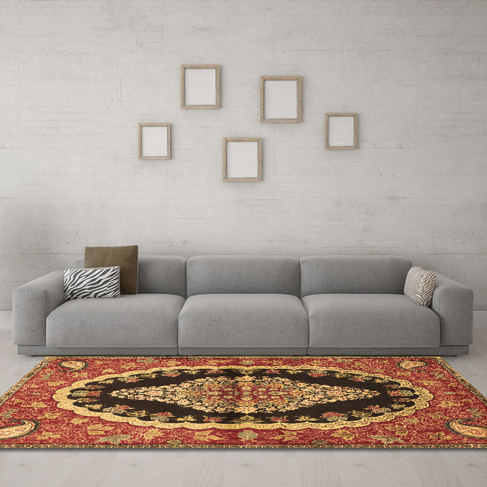 Machine Washable Medallion Brown Traditional Rug in a Living Room,, wshtr2023brn